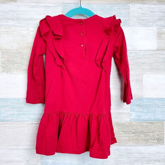 Ralph Lauren Ruffle Drop Waist Dress Red Jersey Knit Toddler Girl 18M 18 Months - Picture 4 of 10